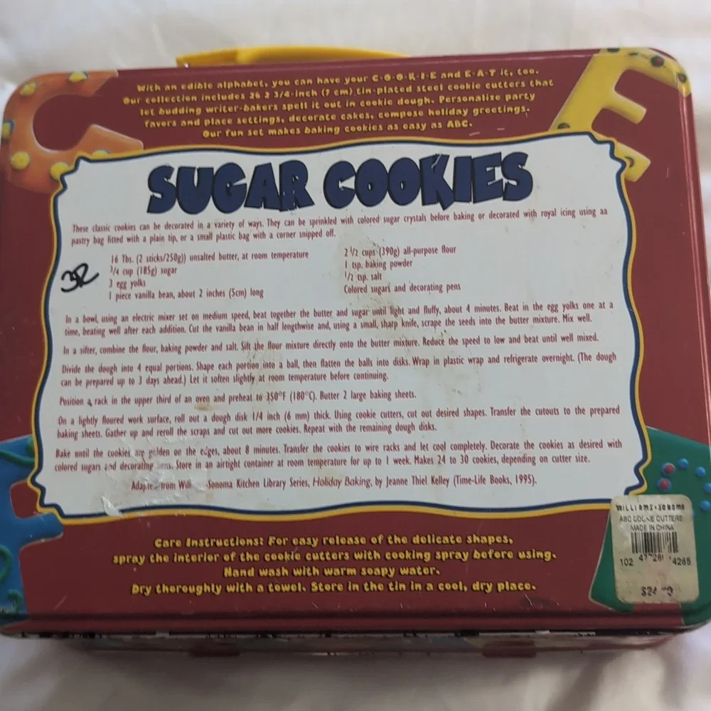 Vintage Williams-Sonoma ABC Cookie Cutters Set with Tin